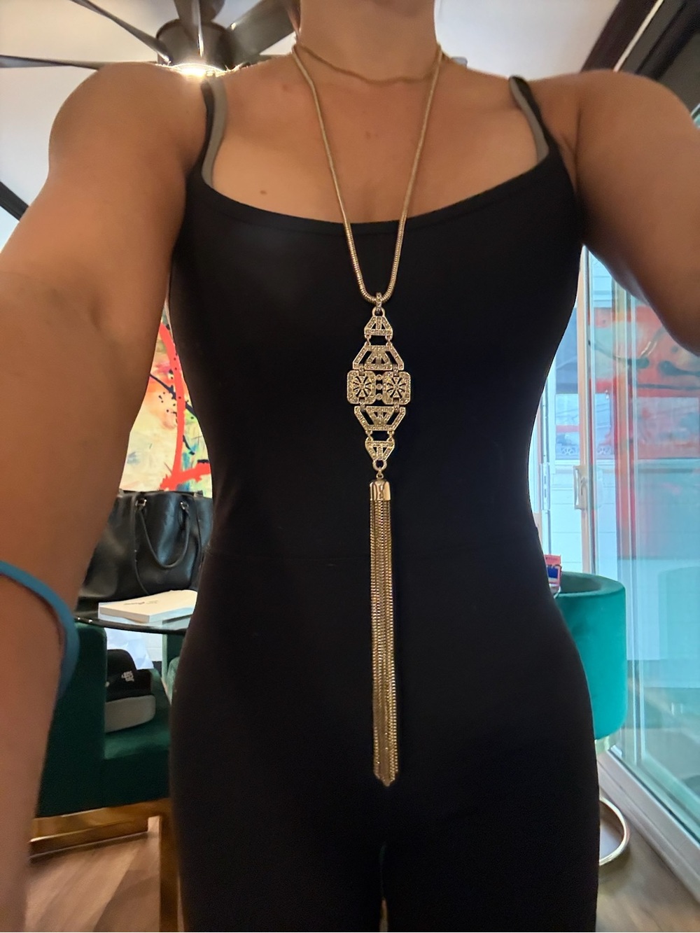 BCBG Elegant Gold Tassel Pendant Necklace - Women Jewelry